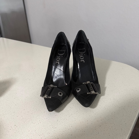 Vintage Dior black leather suede rebel pointed toe heels Y2K - Picture 2 of 8